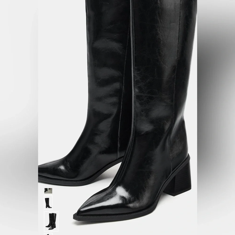 Zara Black High Shaft Heel Boots NWT SZ 7.5 - Picture 5 of 7